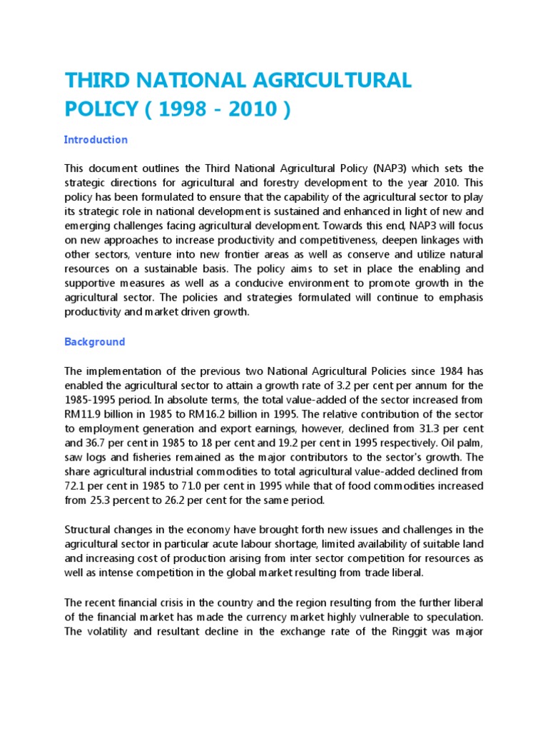 Third National Agricultural Policy (NAP3) | PDF | Competitiveness ...