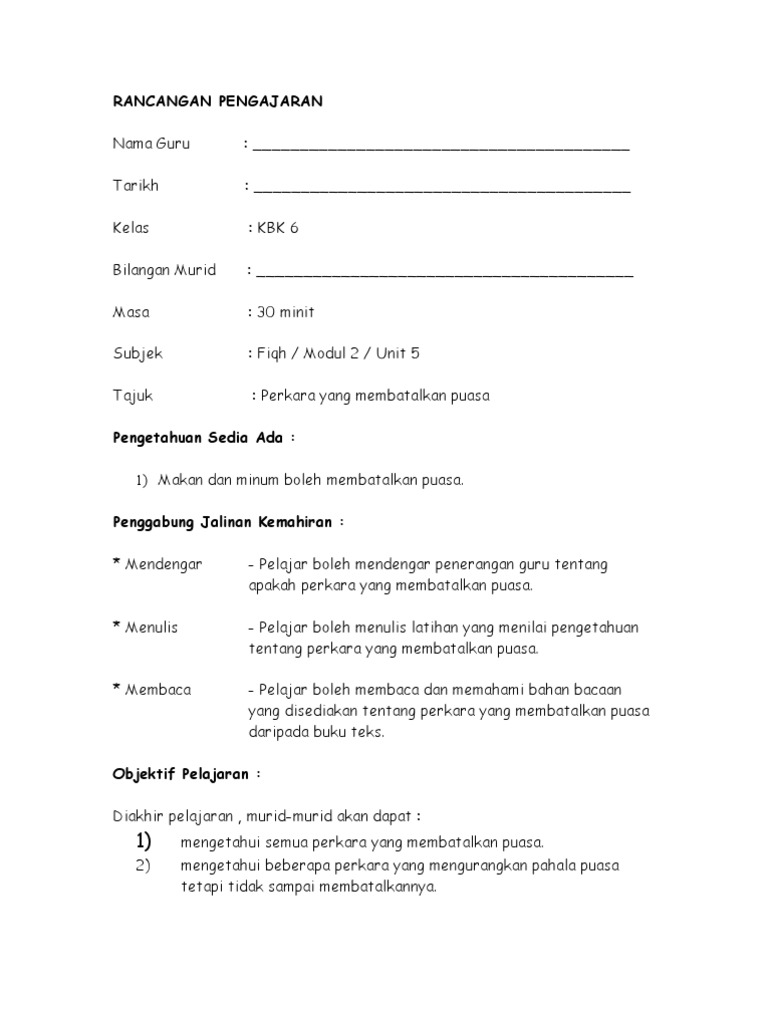 Rp Fiqeh Kbk 6 Perkara Yang Membatalkan Puasa