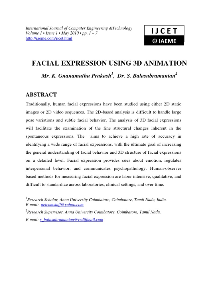 Facial Expression Using 3d Animation | PDF
