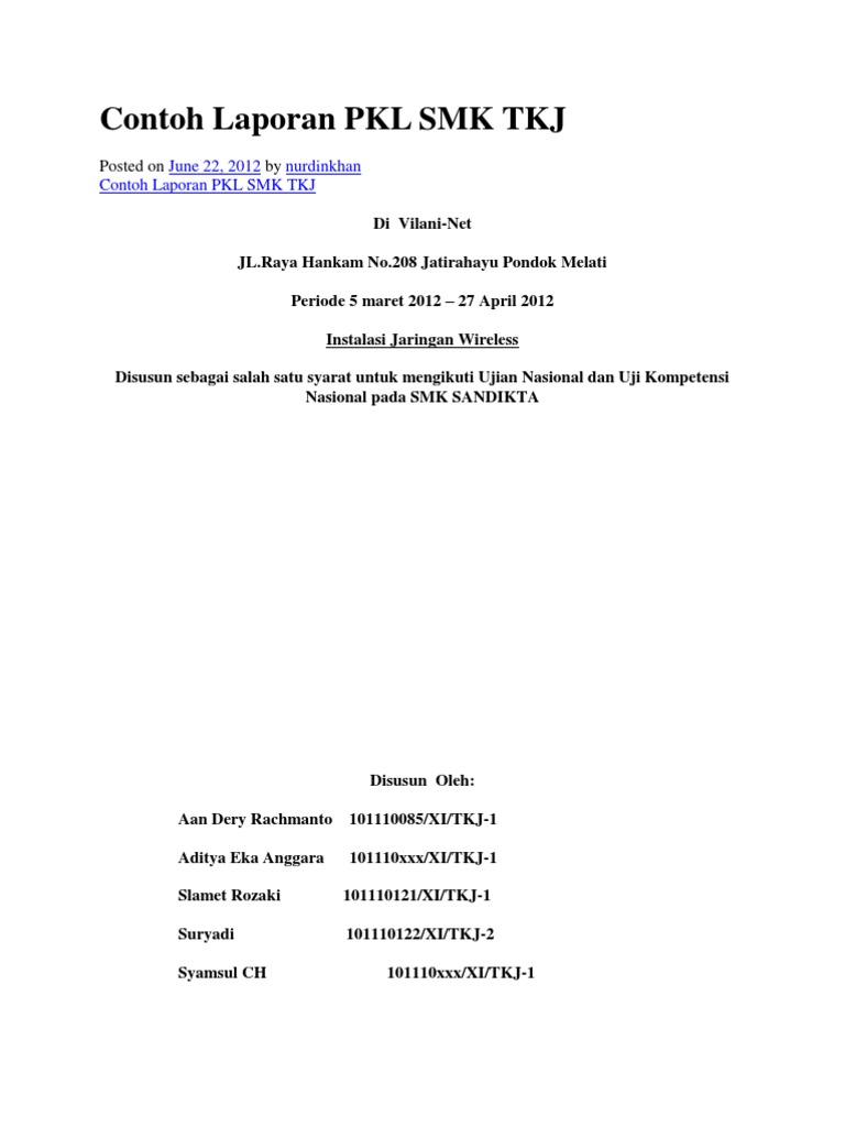 Contoh Laporan Pkl Smk