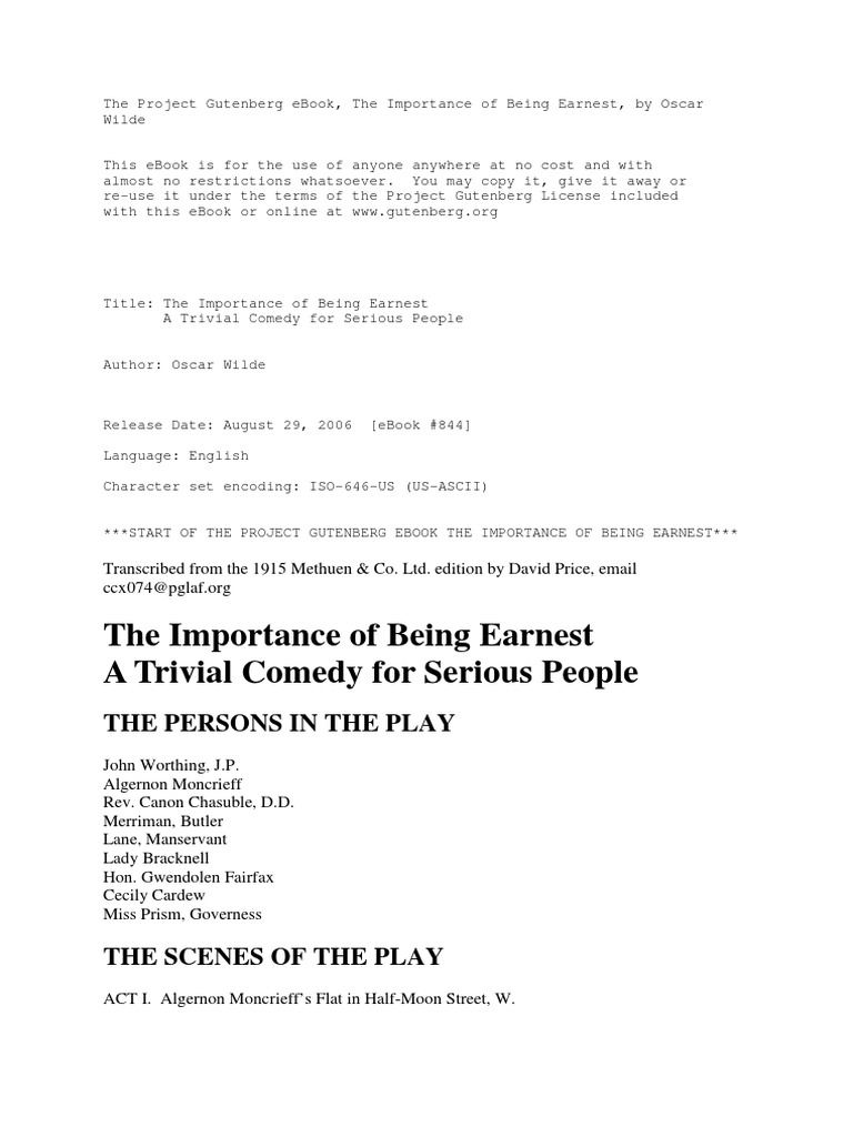 The Importance of Being Ernest | PDF | The Importance Of Being Earnest