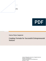 Creating Formula for Successful Entrepreneurial Venture
