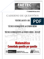 Demo-prova Faetec- n Vel m Dio Subseq Ente e Vestibular Ises e Ists- 1 Semestre -2012