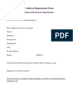 MAC Address Registration Form: (Registration of Desktop For Departments)