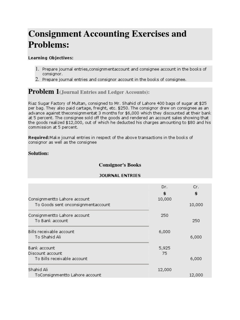 Consignment Accounting Exercises And Expense Insurance