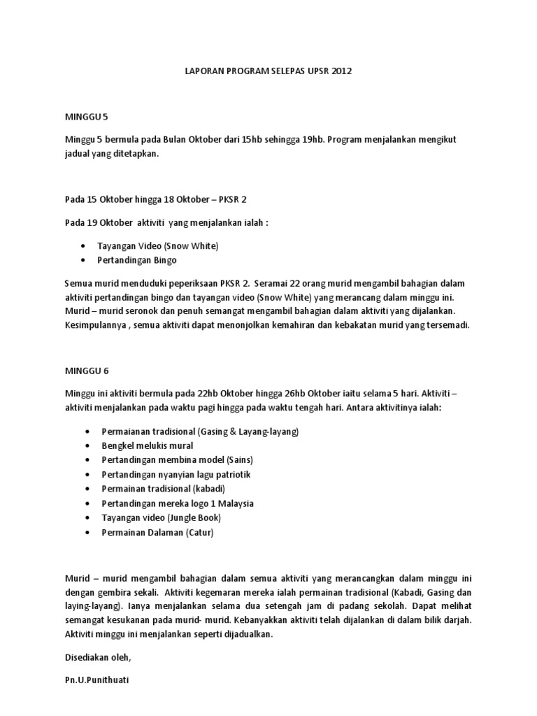 Laporan Program Selepas Upsr 2012