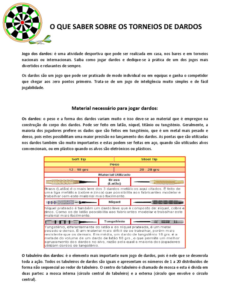 Regras e Modalidades do Jogo de Dardos | PDF | Críquete | Tungstênio