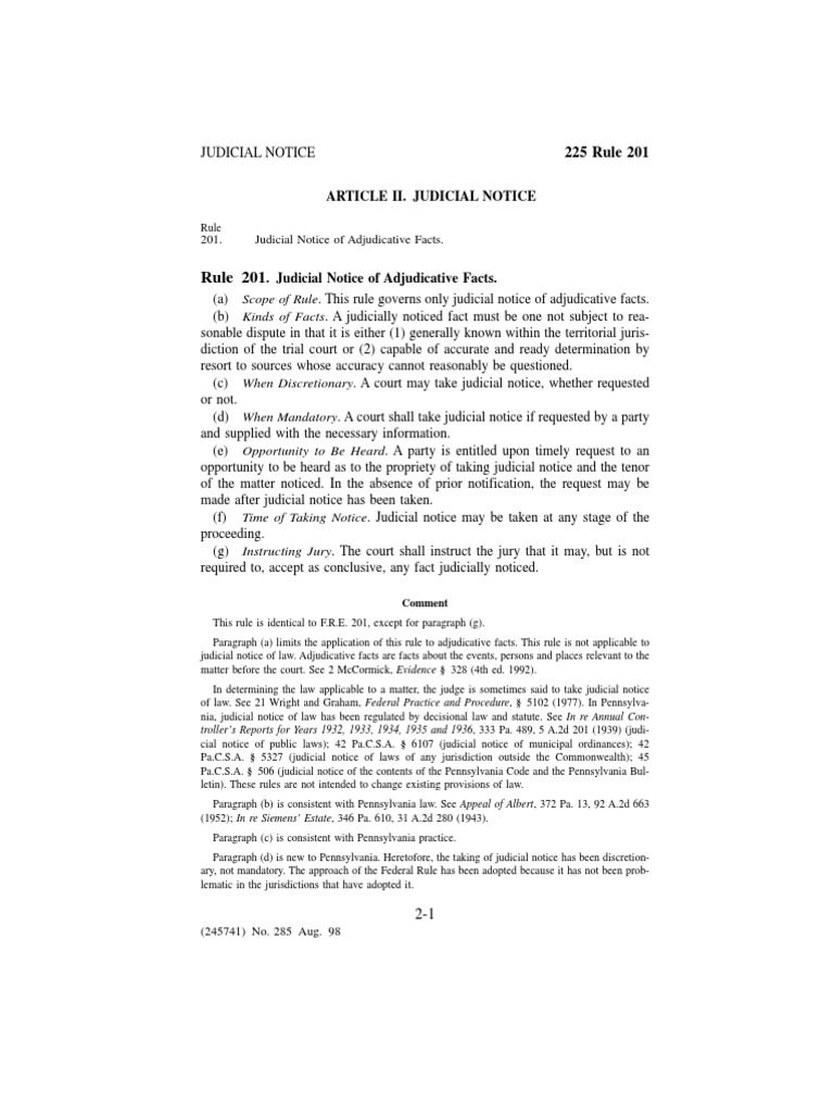 PA Rules Of Judicial Notice 201 PDF Judicial Notice Courts