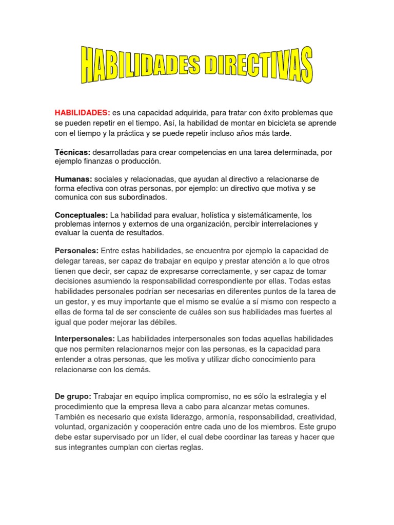 Habilidades Directivas y Técnicas de Liderazgo | PDF | Liderazgo ...