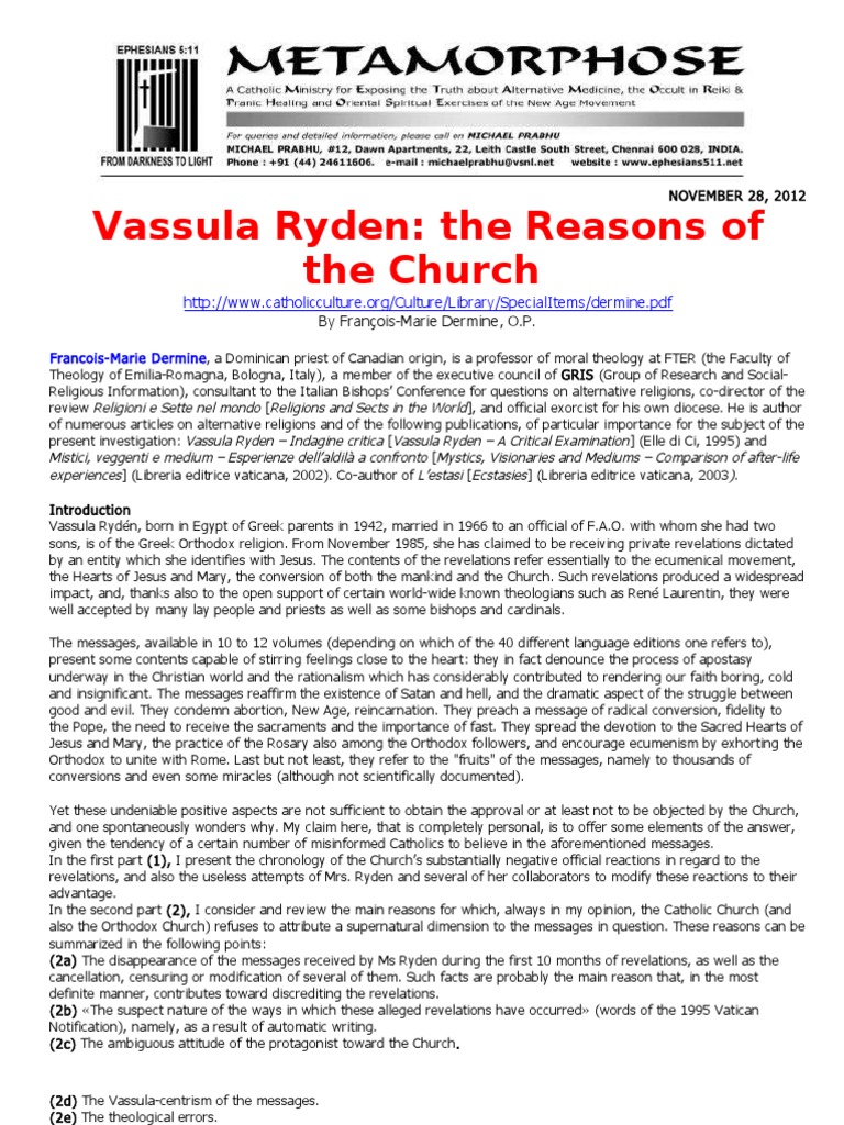 Vassula Ryden-Fr Francois Marie Dermine | PDF | Catholic Church ...