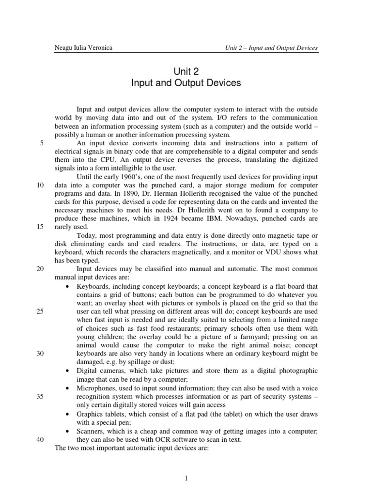 Unit 2 - Input and Output Devices PDF | PDF | Computer Keyboard | World ...