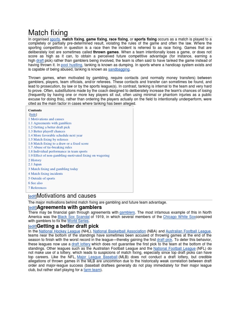 Understanding Match Fixing in Sports | PDF | Sports Betting | Odds