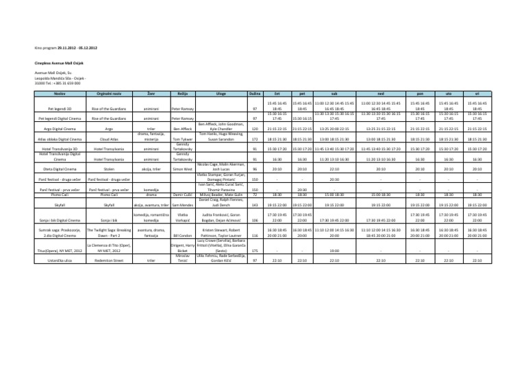 Cineplexx Osijek Film Schedule Nov 2012 | PDF