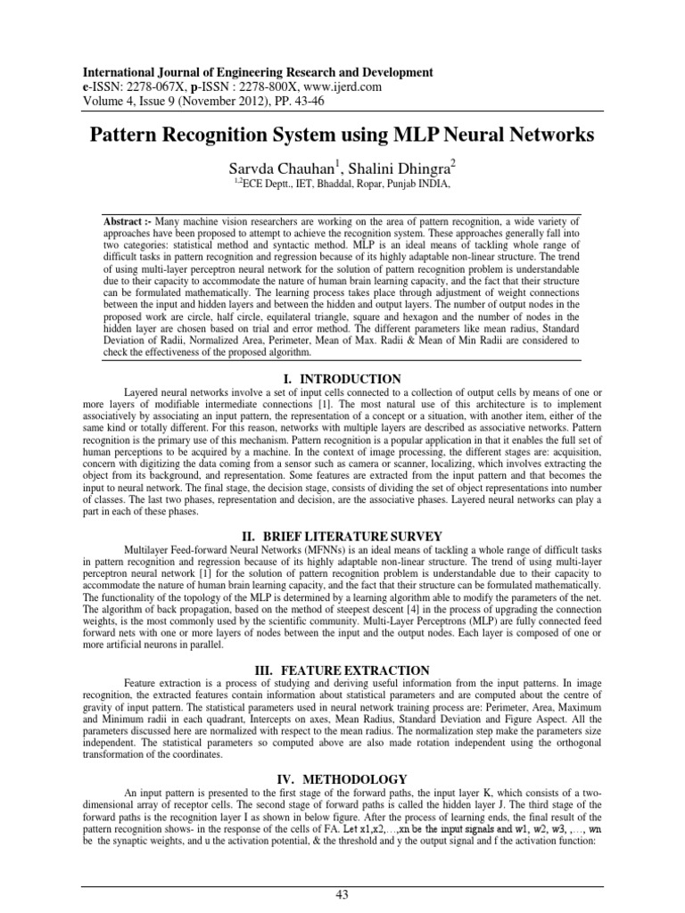 MLP Neural Networks for Pattern Recognition | PDF