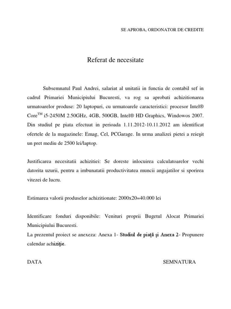 Proiect Referat De Necesitate Complet