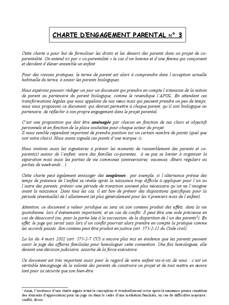 Modele Lettre Juge Aux Affaires Familiales Gratuite Exemple de Charte D'engagement Parental | PDF | Médiation | Institutions  sociales