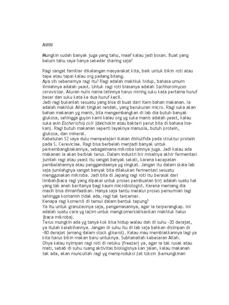 Jenis dan Manfaat Ragi dalam Makanan | PDF