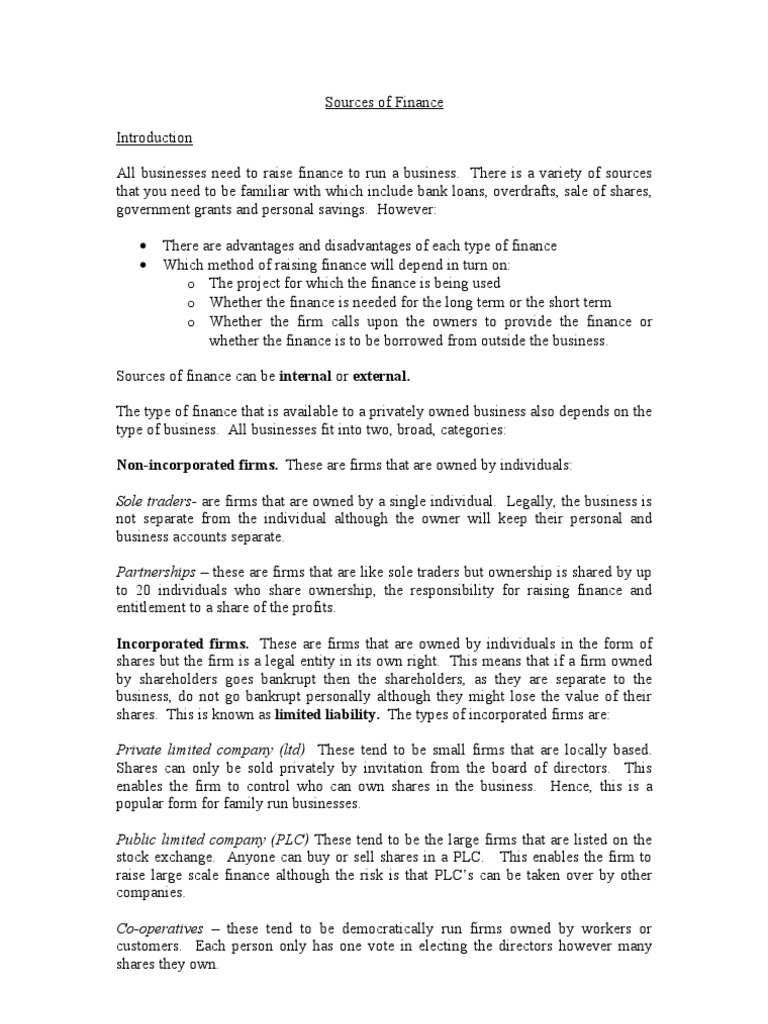 Sources of Business Finance | PDF | Debt | Loans