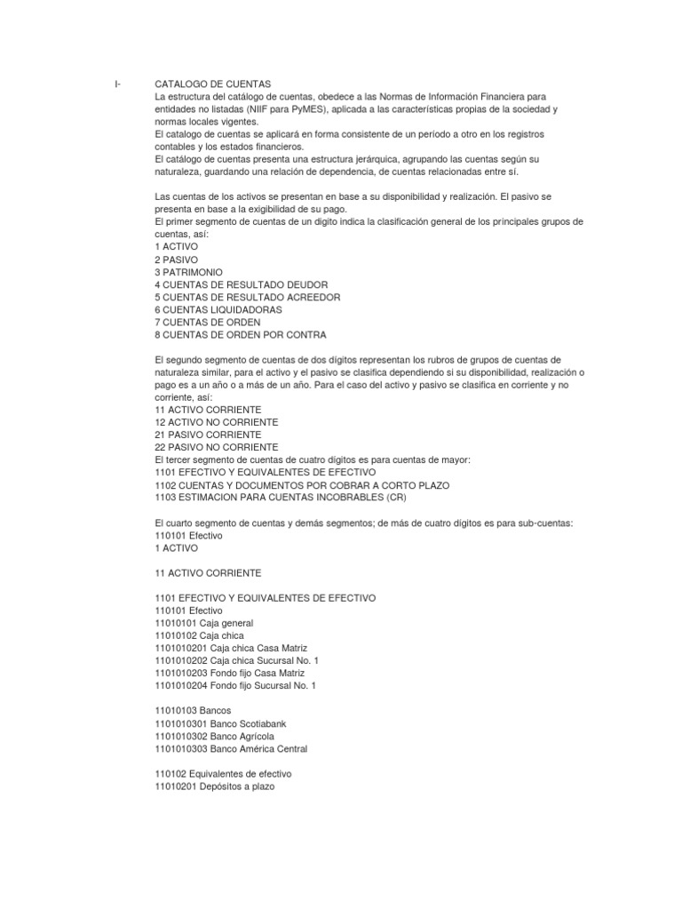 Catálogo de Cuentas NIIF para PyMES | PDF | Depreciación | Bancos