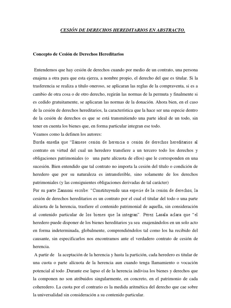 Cesión de Derechos Hereditarios | PDF | Herencia | Bienes (Ley)