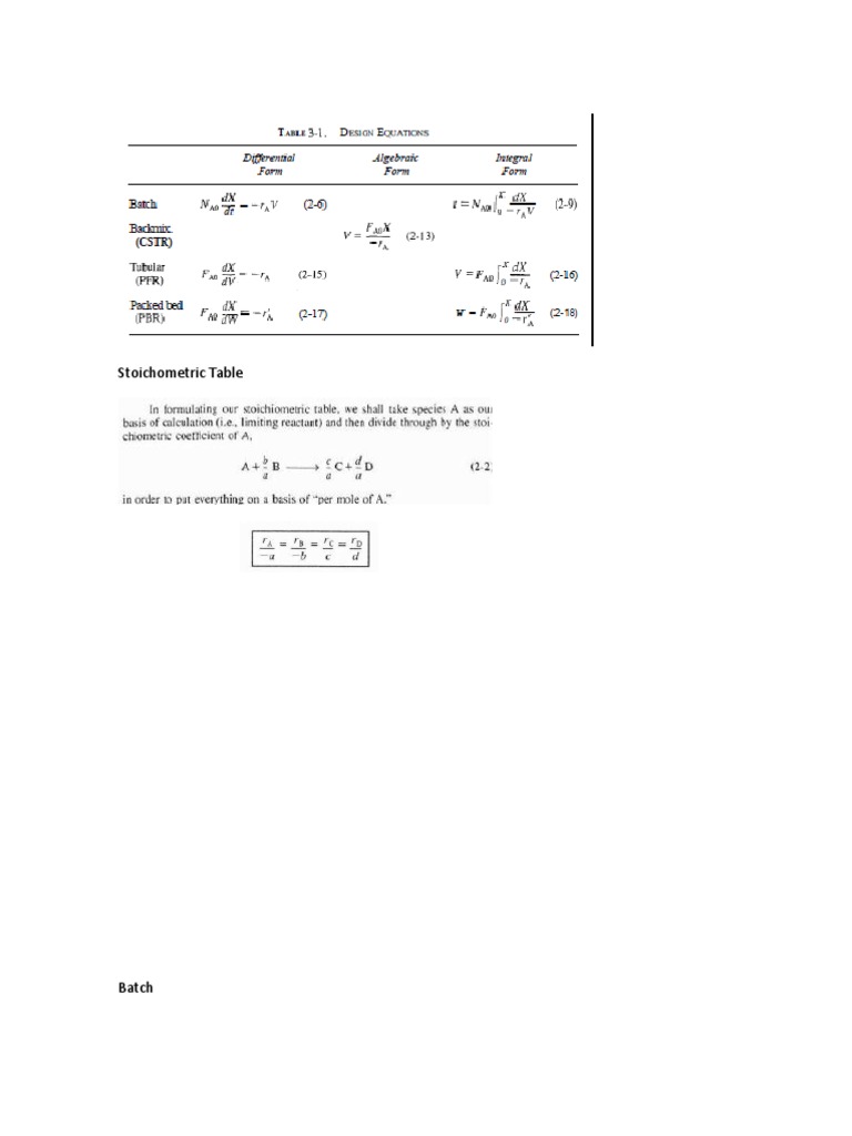 Stoichiometric Table for Batch Systems | PDF