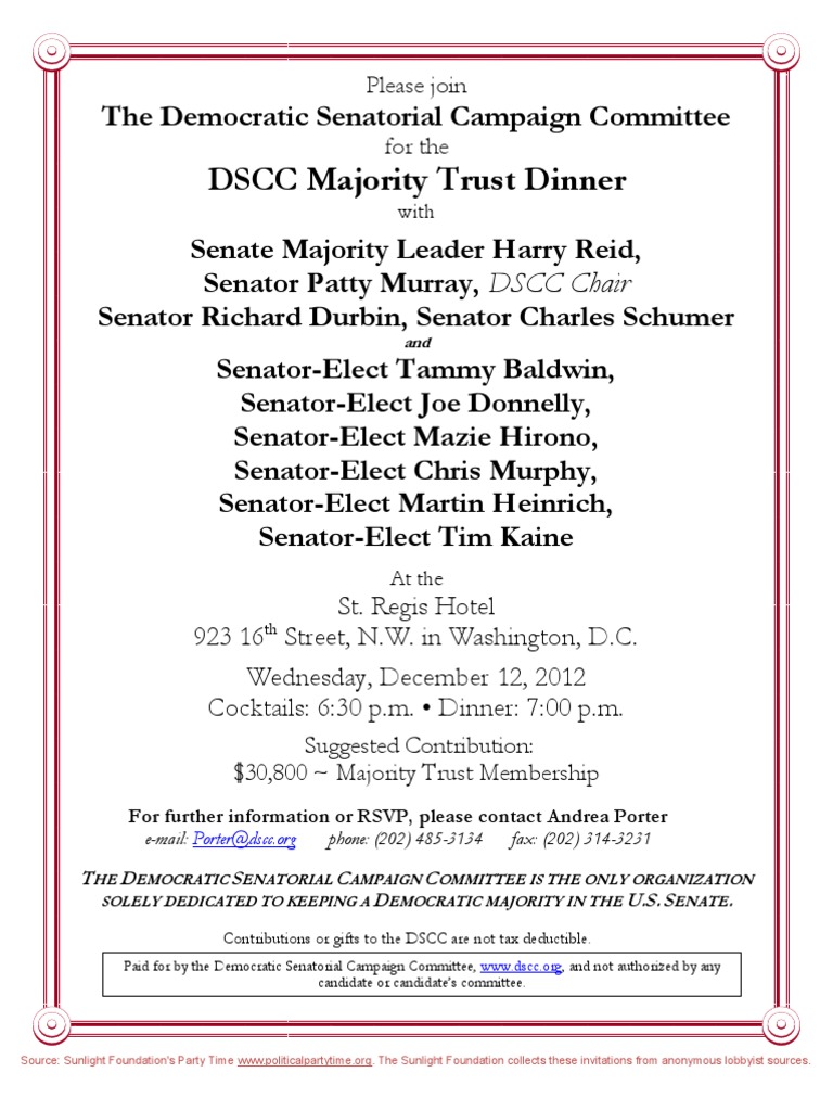 DSCC Majority Trust Dinner Invitation | PDF | Democratic Senatorial ...