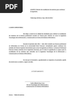 Carta de solicitud de inscripción de asignaturas con 