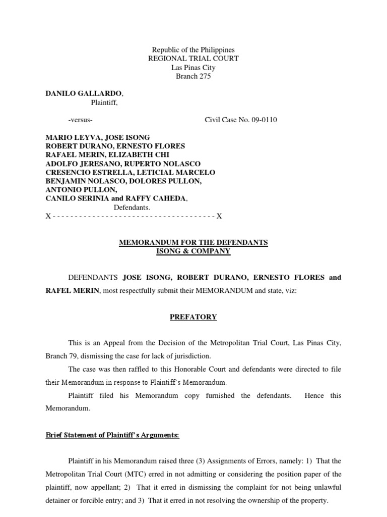 Memorandum PDF Eviction Complaint