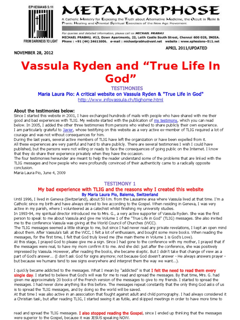 Vassula Ryden's TLIG Testimonies | PDF | Catholic Church | Revelation