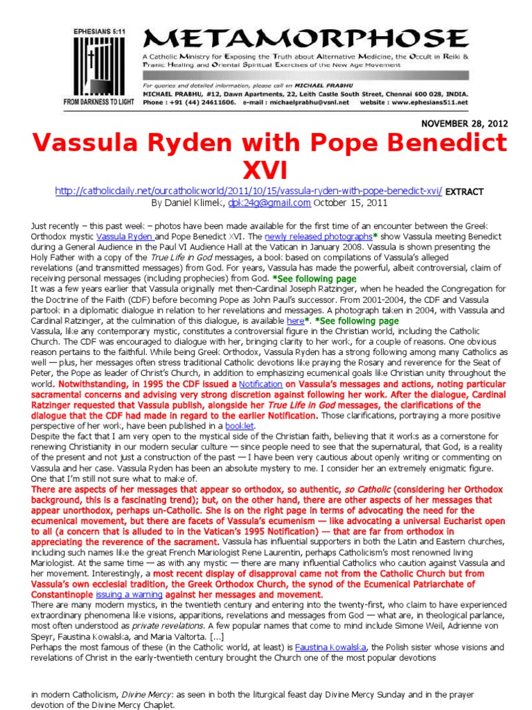 Vassula Ryden-Daniel Klimek | PDF | Pope Benedict Xvi | Ecumenism