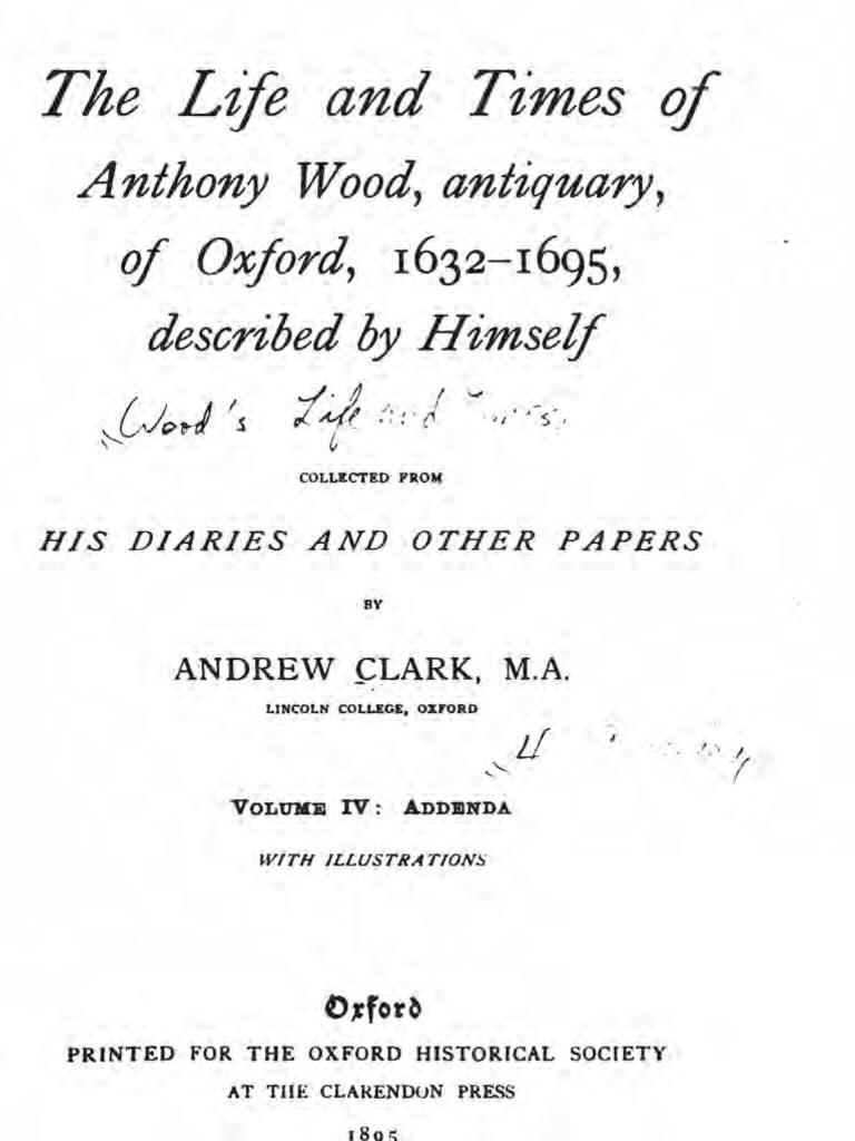 The Life and Times of Anthony Wood PDF 