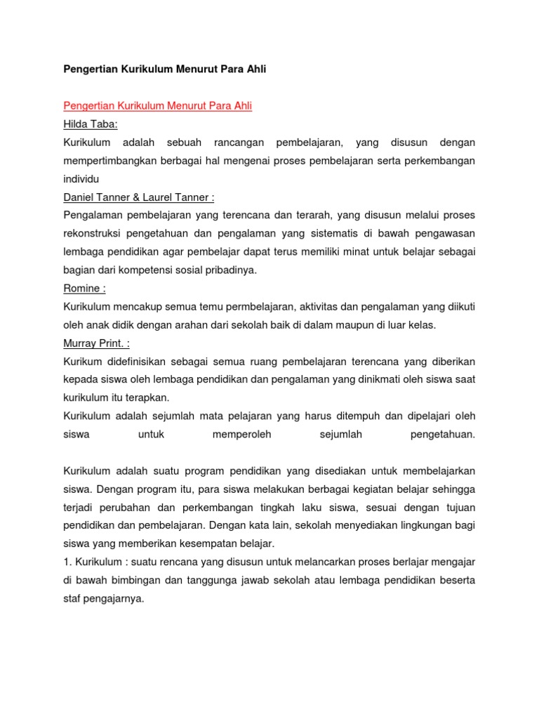 Pengertian Kurikulum Menurut Para Ahli Pdf