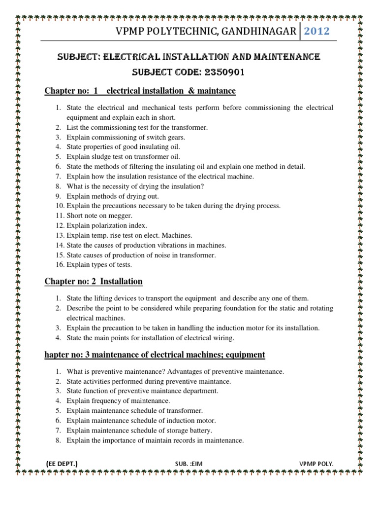 VPMP Polytechnic, Gandhinagar Subject Electrical Installation and