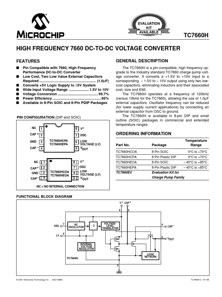 TC7660H High Frequency 7660 DcToDc Voltage Converter Features