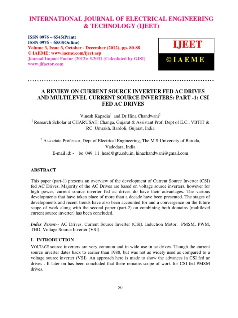 A Review On Current Source Inverter Fed Ac Drives and Multilevel ...