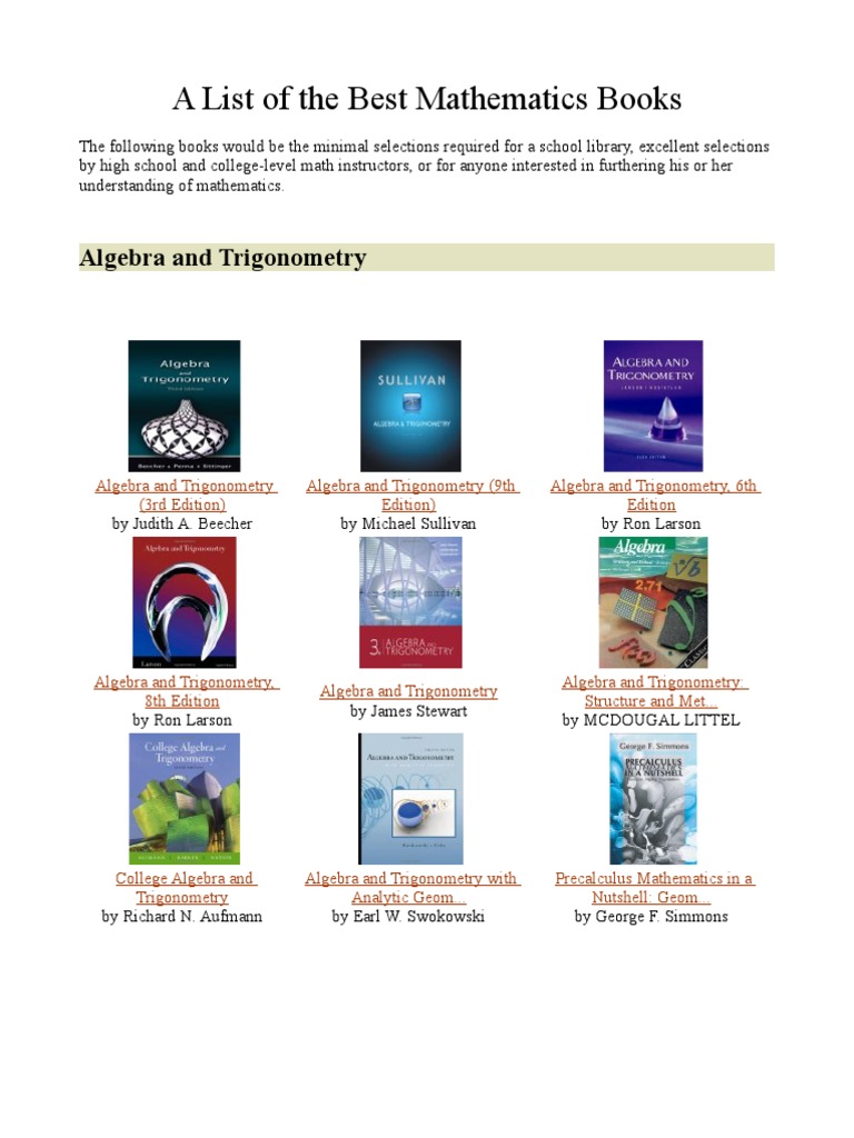 List of The Best Mathematics Books | PDF | Mathematical Analysis ...