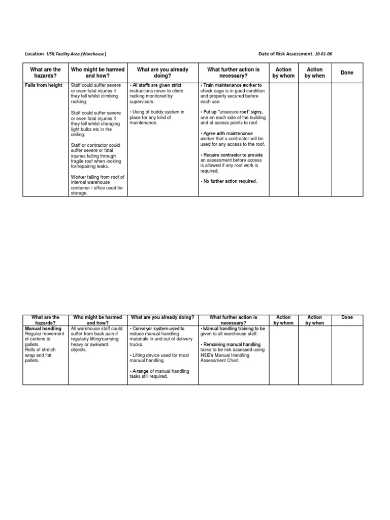 Risk Assessment Warehouse | PDF | Forklift | Warehouse