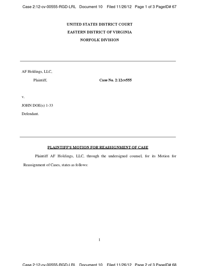 Motion for Case Reassignment in VA Court | PDF