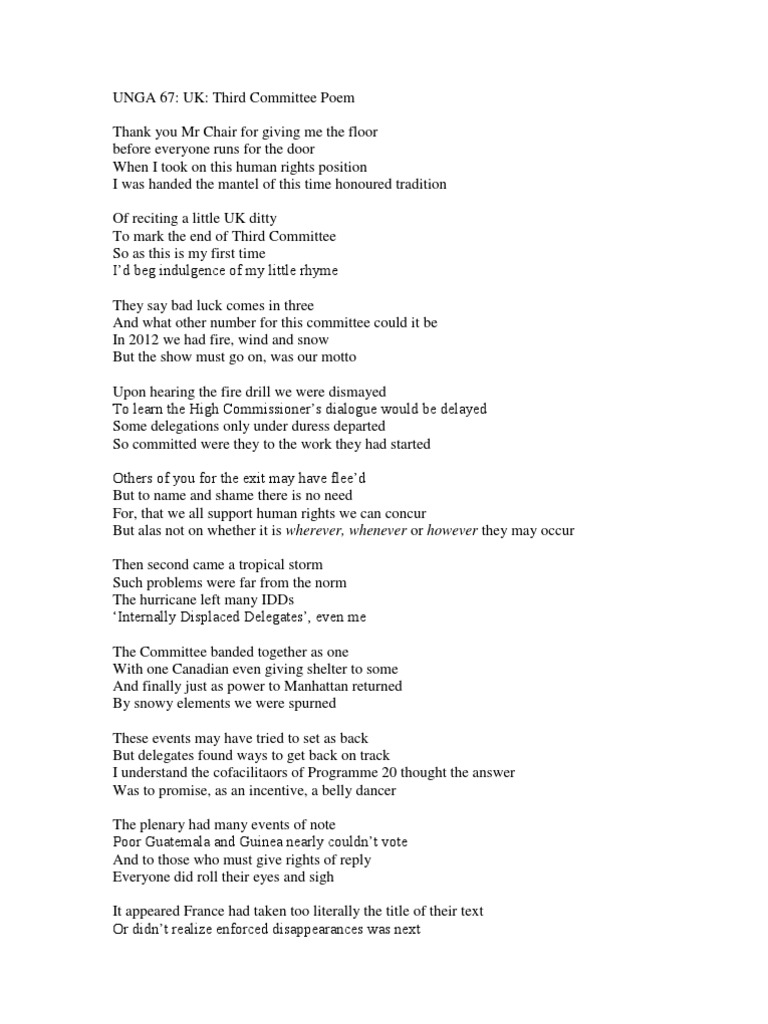 UK's UN Third Committee Poem PDF United Nations General Assembly Human Rights