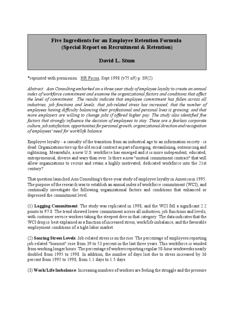 Five Ingredients for an Employee Retention Formula (Special Report on