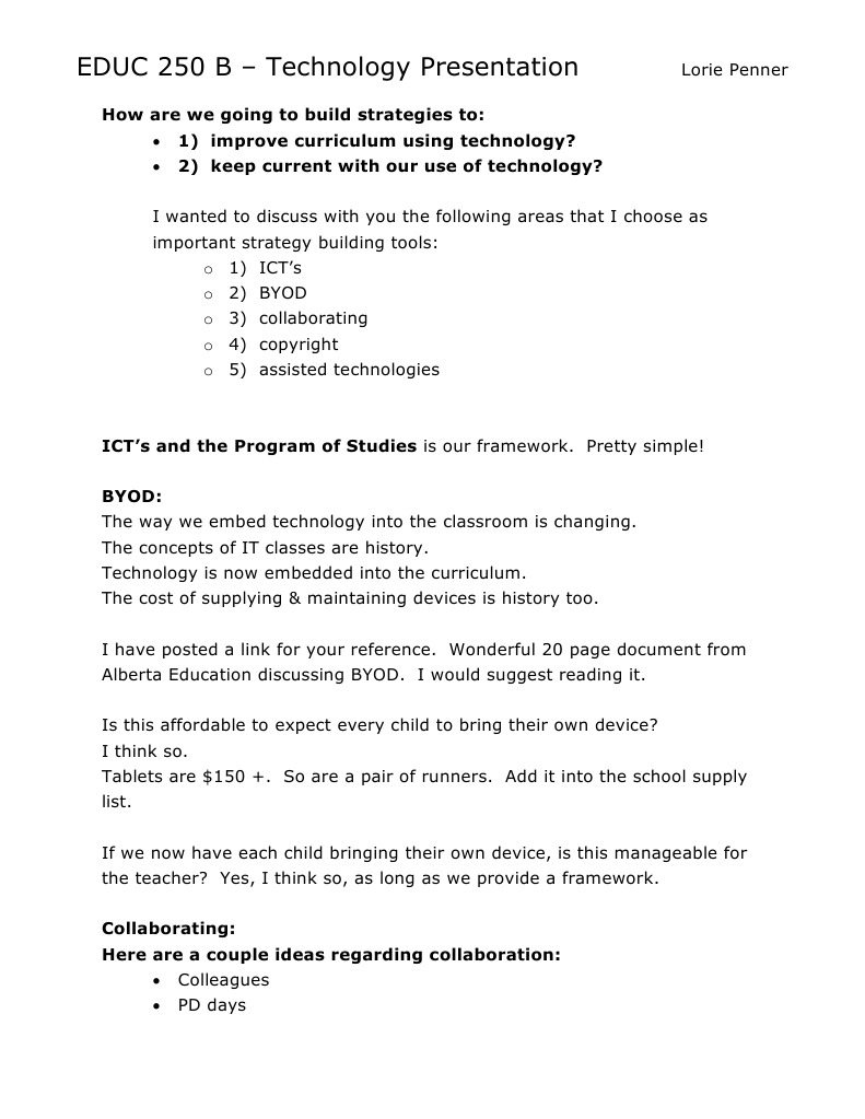 Educ 250 B - Presentation Notes Lorie | PDF