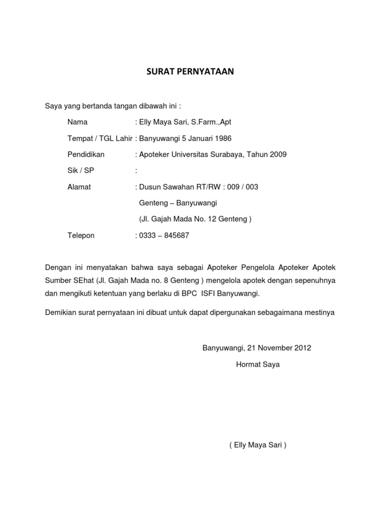 Surat Pernyataan Apotek