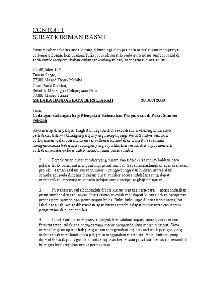 Karangan Surat Kiriman Rasmi Kerosakan Kemudahan Awam Pt3