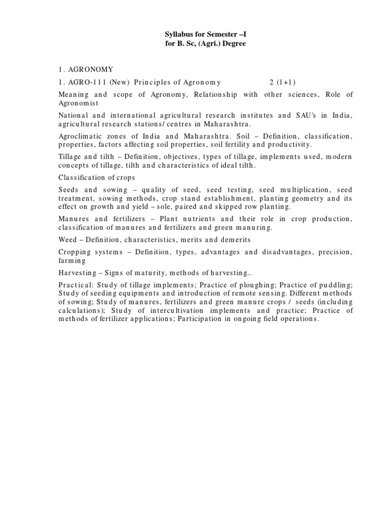 B.Sc Agriculture 1st Semester Syllabus | PDF | Plant Pathology | Fungus