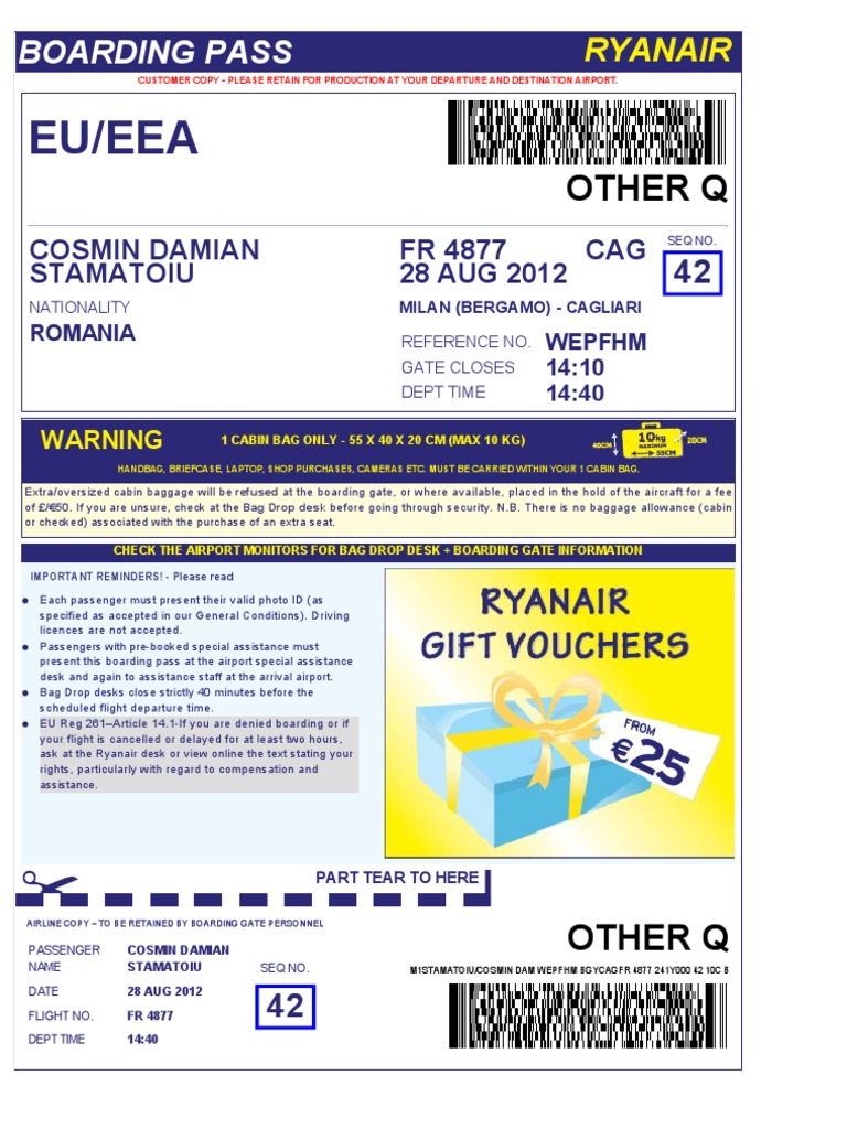 Ryanair boarding pass airport aviation