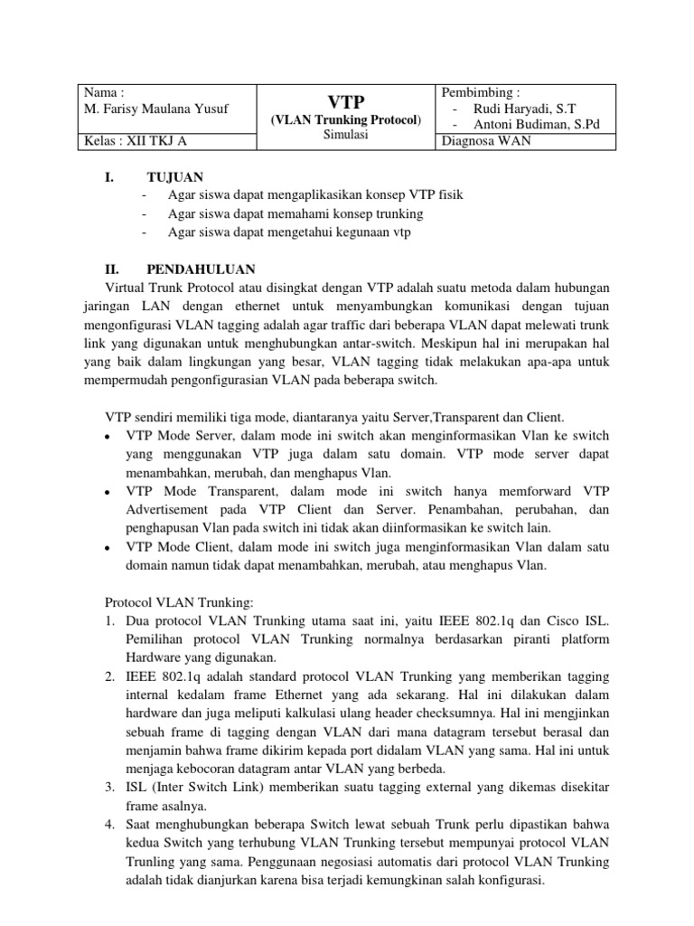 VTP - VLAN Trunking Protocol (Simulasi) | PDF