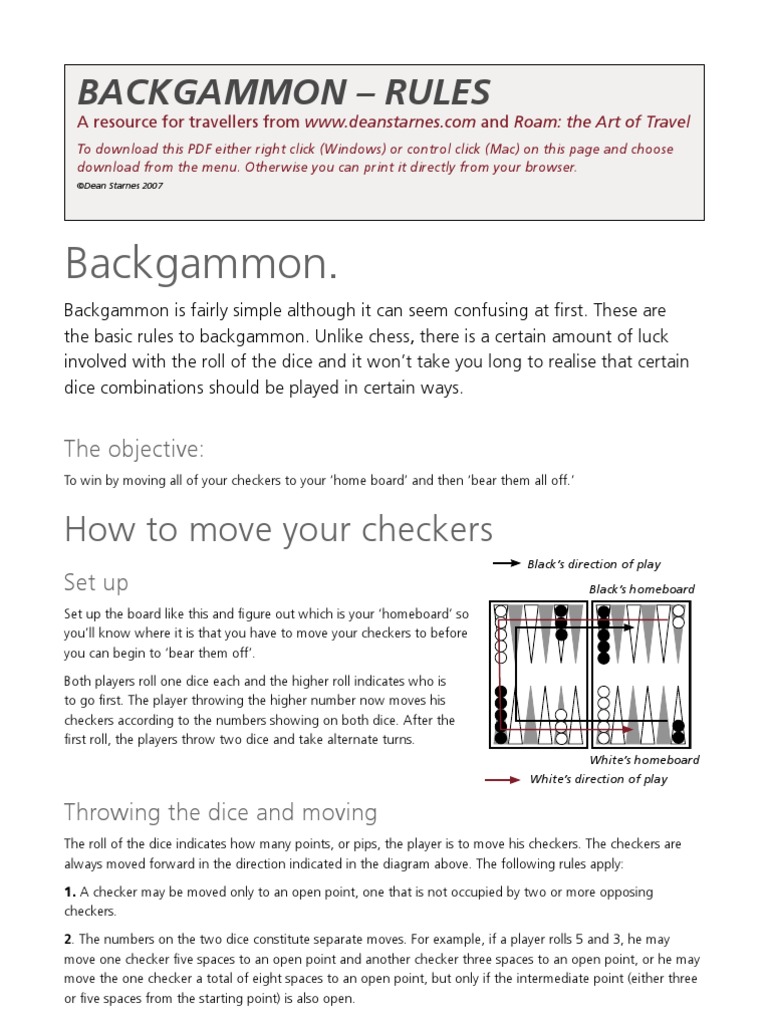 Backgammon Rules PDF Dice Leisure