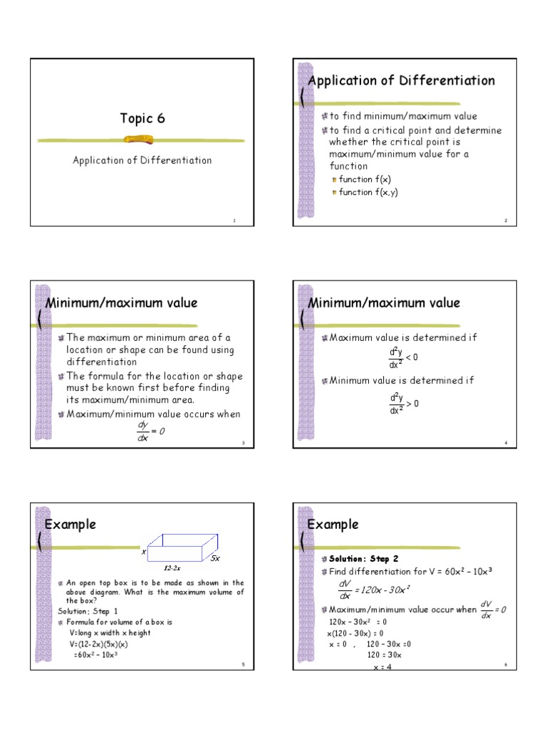 Topic 6 Application of Differentiation | PDF | Maxima And Minima ...
