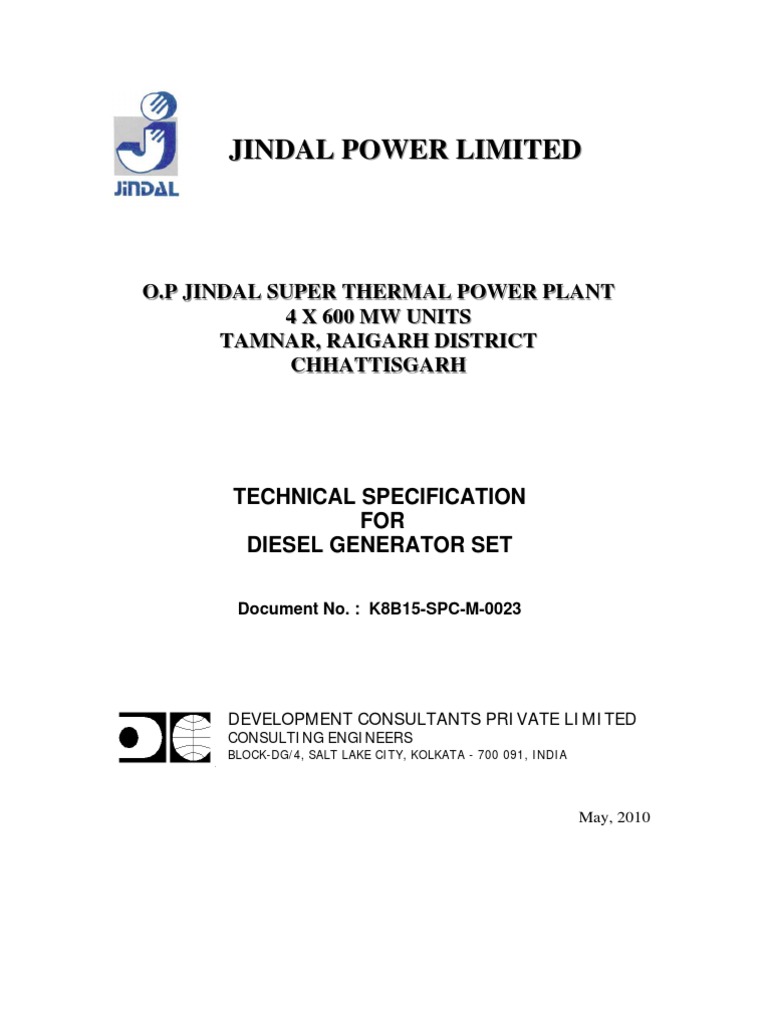 Diesel Generator Specification for Jindal | PDF | Specification ...