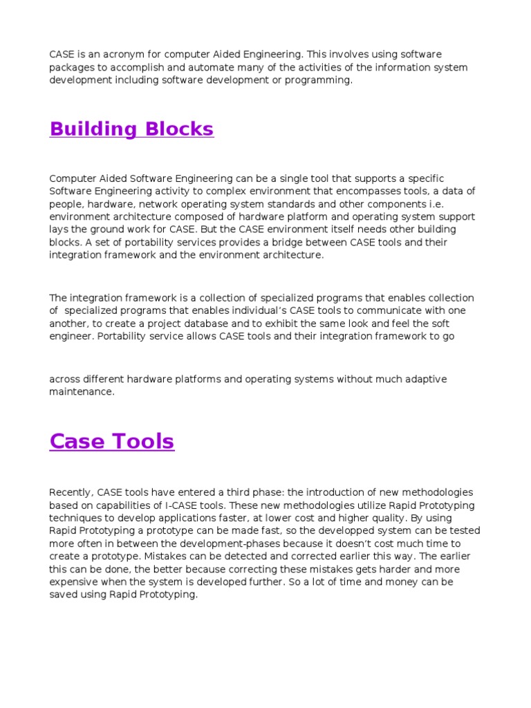 CASE Building Block | PDF | Software Prototyping | Software Development ...